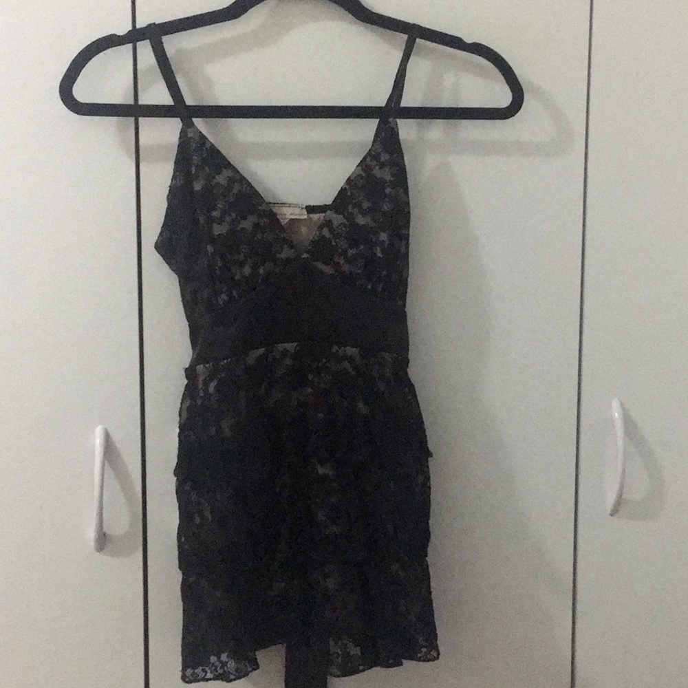 Black ruffled lace shirt